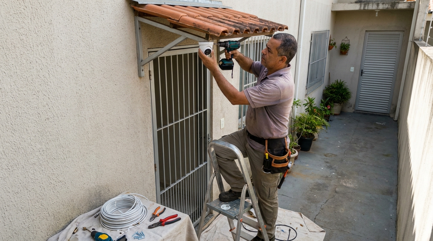 Eletricista instalando cameras de seguranca em Aracaju‑SE