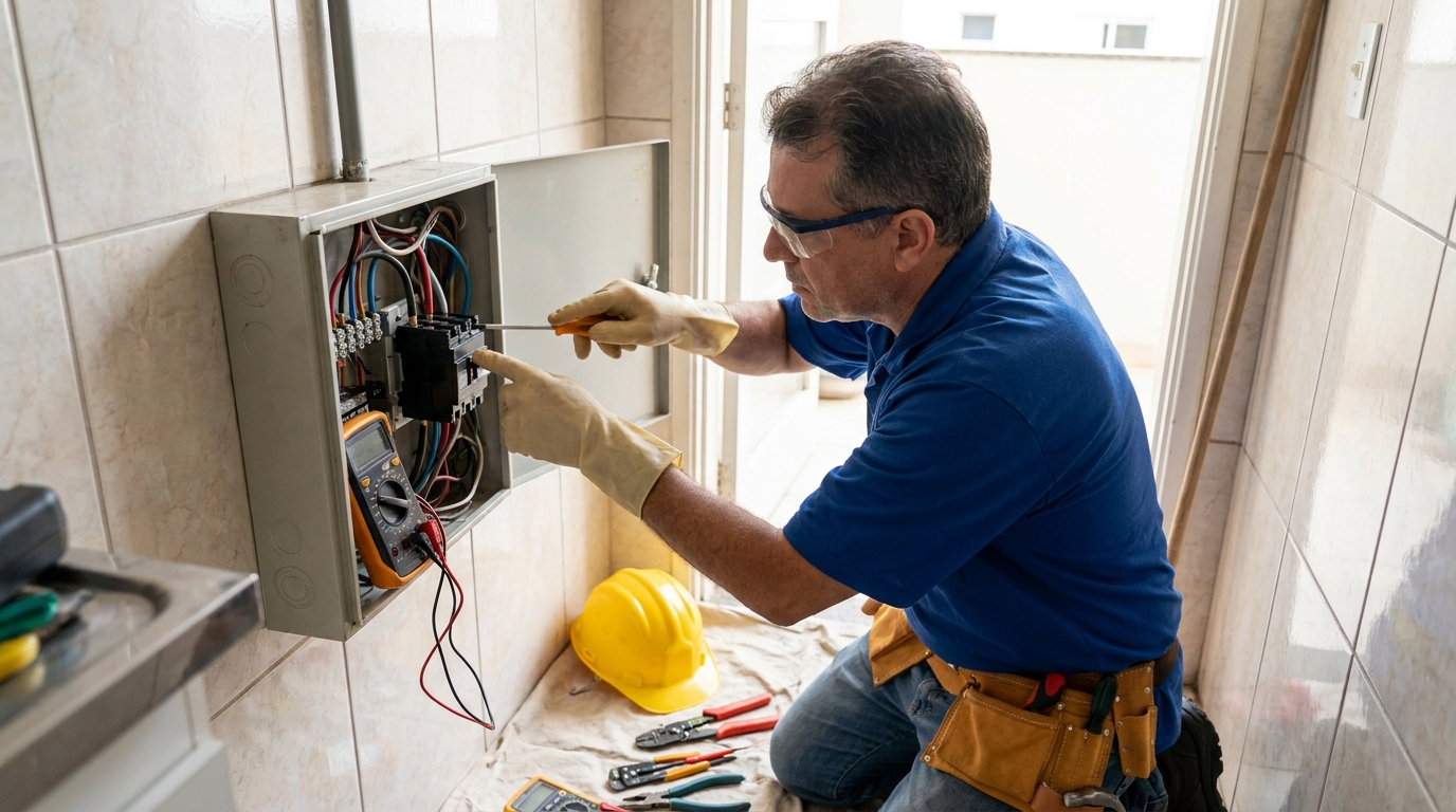 Eletricista instalando disjuntor em Aracaju‑SE