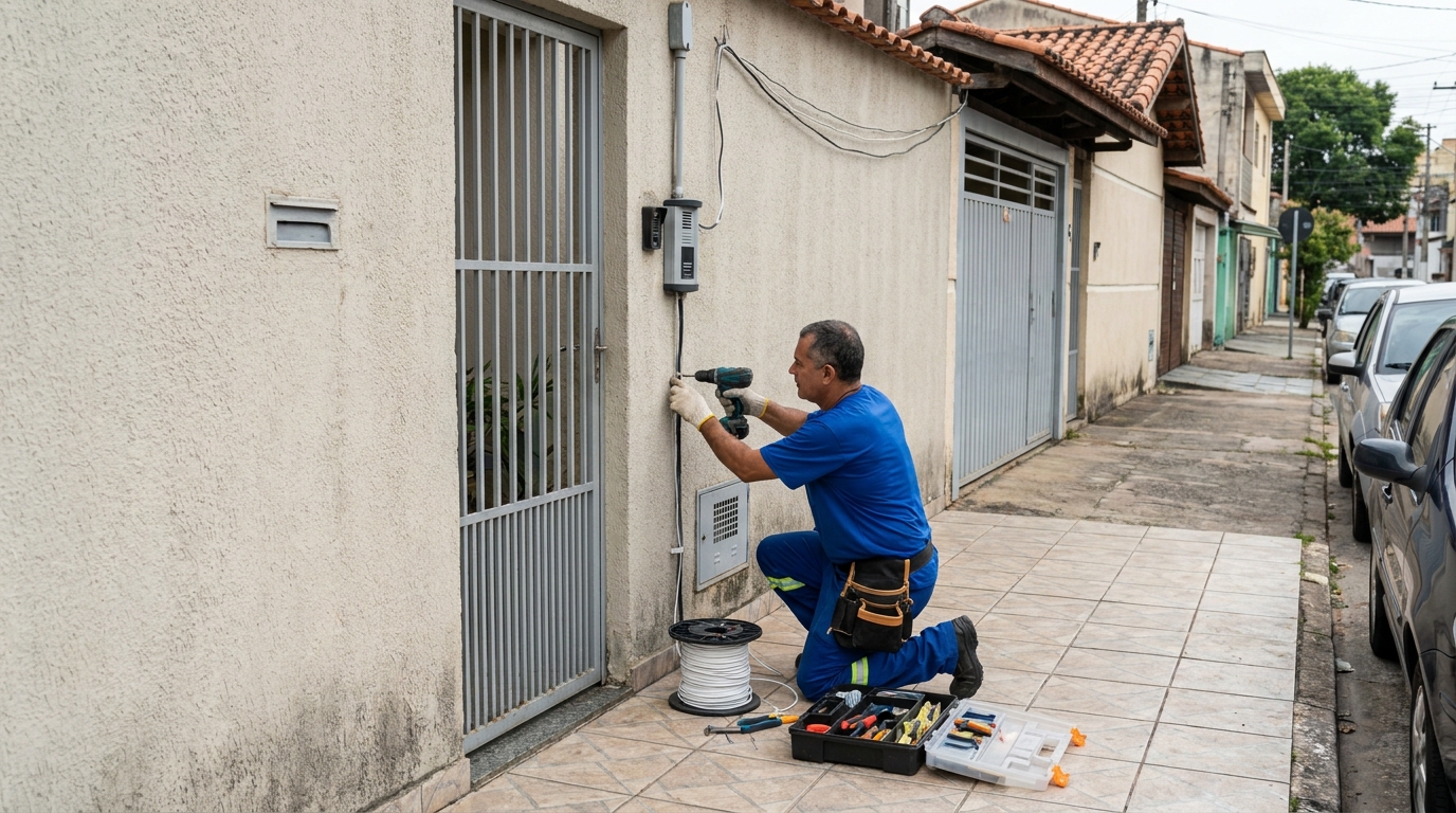 Eletricista instalando interfone em Aracaju‑SE